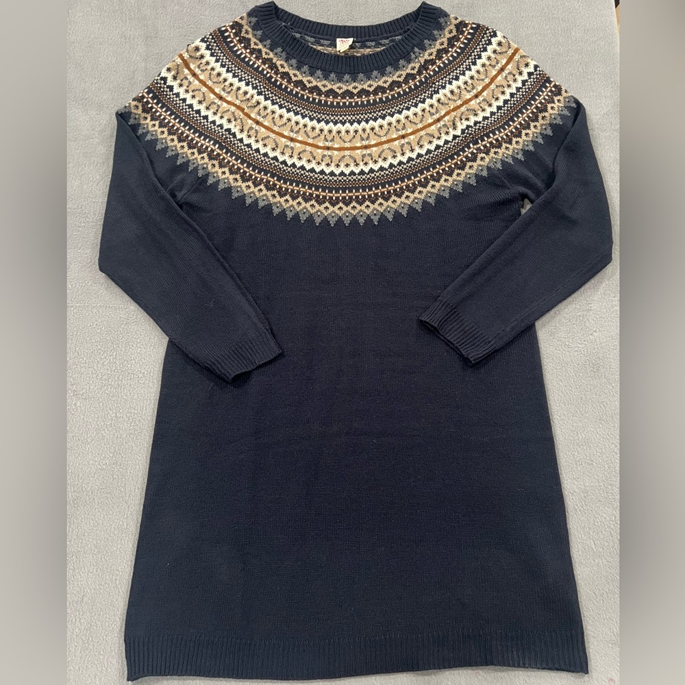 I JOAH PREMIUM Navy Sweater Dress with Patterned Yoke Sz L